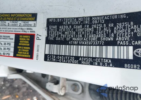 2014 Toyota Camry Se из США, поврежденный, VIN 4T1BF1FKXEU733772